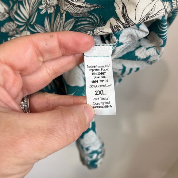 Tori Richard Green Floral Hawaiian Aloha Tropical Cotton Button Shirt 2XL - Picture 4 of 10